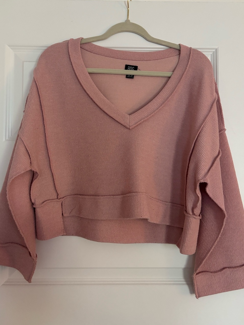 BDG Pink Cropped Knit Sweater (XS)
